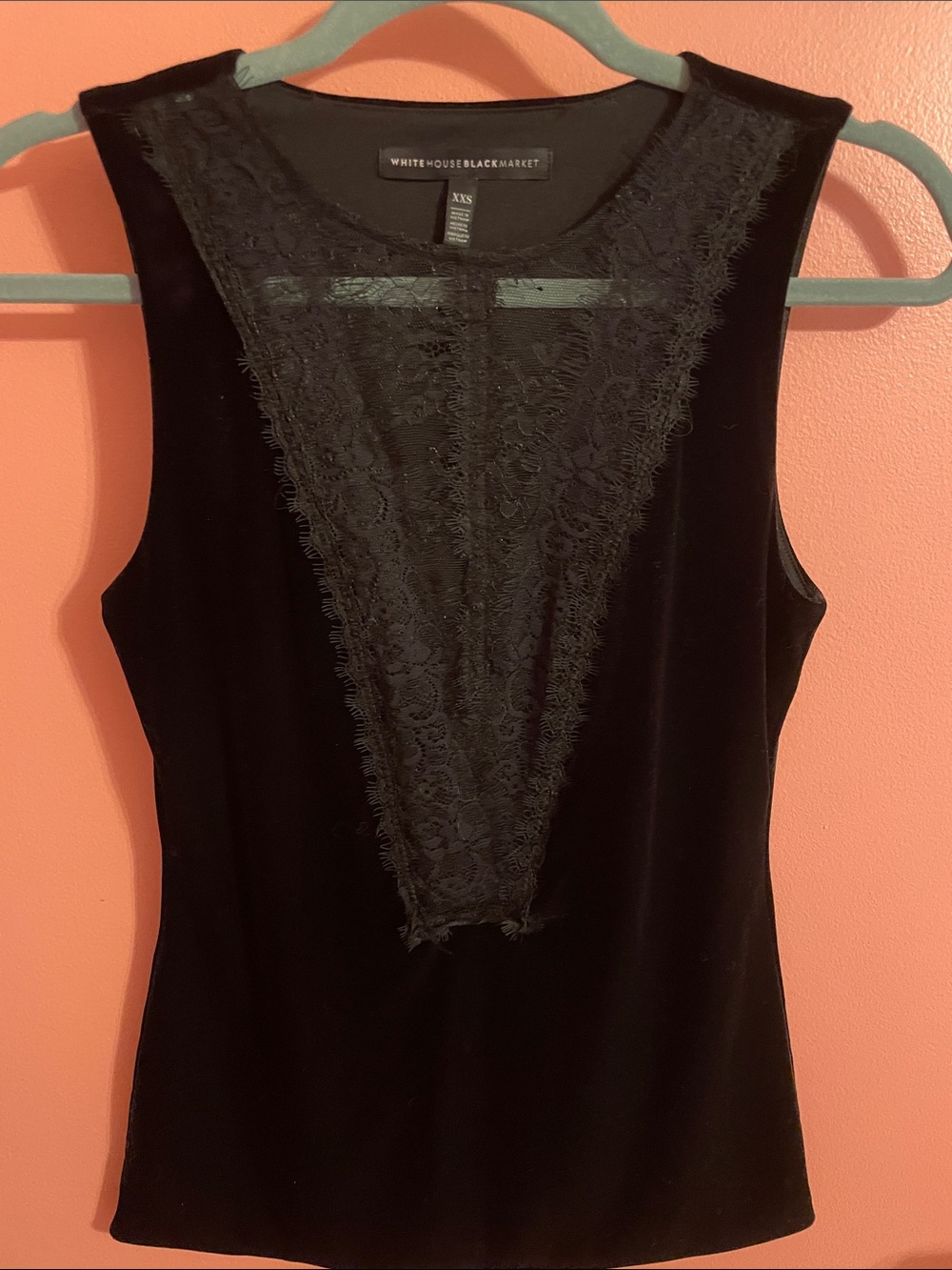 White House Black Market Black Lace Velvet Shell Top